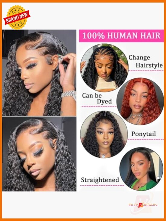 13x6 Curly Lace Front Wig Human Hair 200 Density HD Wet and Wavy Glueless 24